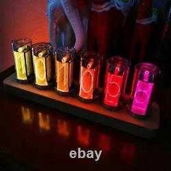 6 Digits Color Nixie Tube Alarm Solid Wood RGB Glow LED Digital Desktop Decors
