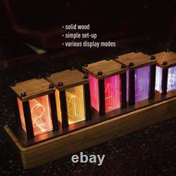 6 Digits Nixie Clock Vintage LED Luminous Clock Time Display Wooden Stand