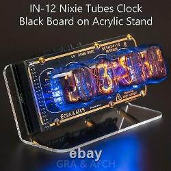 IN-12 Nixie Tubes Clock on Acrylic Stand with Sockets 12/24H 4 Tubes GOLD\BLACK