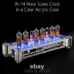 IN-14 Nixie Tubes Clock Acrylic Case with Temperature Sensor F/C WHITE BOARD