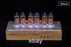 IN-14 Nixie tube Clock in Mocha marble and Teak stuffed with Vision and Sound