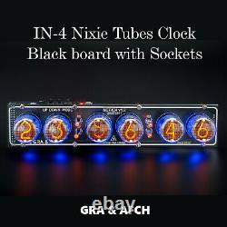 IN-4 Nixie Tubes Clock BLACK board with Sockets Temp. F/C 12/24H Slot Machine