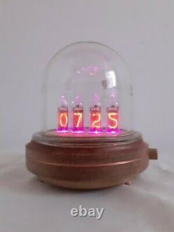 IN14 Nixie tubes Clock by Monjibox Nixie Glass Dome Oak base