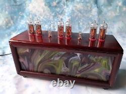 IN14 tubes Nixie Clock in wooden case with mass colored glass by Monjibox Nixie