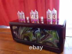 IN14 tubes Nixie Clock in wooden case with mass colored glass by Monjibox Nixie