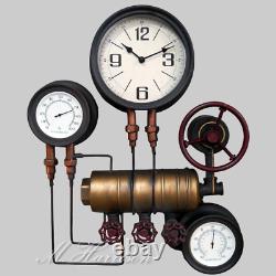 Industrial Pipe Wall Clock Steampunk Style Vintage Pipe Cogs Waterworks Decor