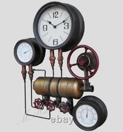 Industrial Pipe Wall Clock Steampunk Style Vintage Pipe Cogs Waterworks Decor