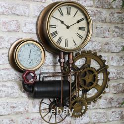 Large Industrial Pipe Clock rustic quirky home wall decor gift cog urban