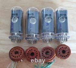 Lot of 4 In-18 Nixie tubes. NOS. Tested. For Nixie clock. With 4 sockets
