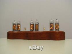 Monjibox Nixie clock uhr IN14 tubes Oak wooden case