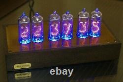 NIXIE CLOCK 6xIN-14 Tubes Wood and brass case BLUE BACKLIGHT vintage table clock