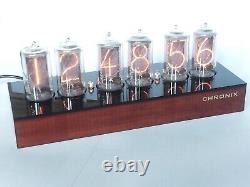 NIXIE CLOCK with 6x Z566M tubes, mahogany stained case, blue led, alarm, IN-18