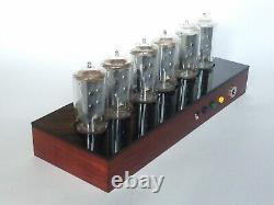 NIXIE CLOCK with 6x Z566M tubes, mahogany stained case, blue led, alarm, IN-18