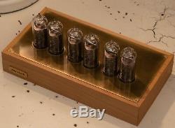 NIXIE TUBE CLOCK 6xIN-14 Wood and brass case BLUE BACKLIGHT vintage watch