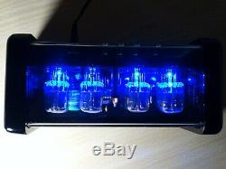 Nixie Clock 4 IN-12 tubes black glossy case & alarm & blue LED steampunk retro