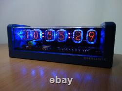 Nixie Clock 6 IN-12 tubes blue metallic case & alarm & blue LED steampunk
