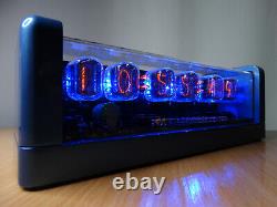 Nixie Clock 6 IN-12 tubes blue metallic case & alarm & blue LED steampunk