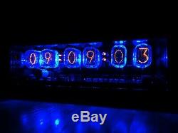 Nixie Clock 6 IN-12 tubes cherry glossy case & alarm & blue LED steampunk retro