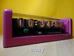 Nixie Clock 6 IN-12 tubes pink mat case & alarm & blue LED steampunk