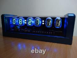 Nixie Clock 6 IV22 tubes, remote control, blue metallic case, RGB LED, alarm
