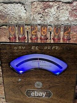 Nixie Clock IN-14 Retro Steam Punk Weston 155 Walnut Meter Repurposed. Ammeter
