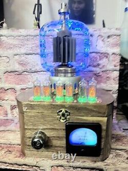 Nixie Clock IN-14 Retro Steampunk. Large 4-1000A Tube With 16 RGB's