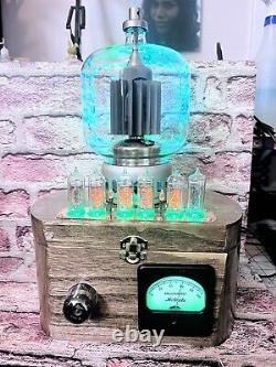 Nixie Clock IN-14 Retro Steampunk. Large 4-1000A Tube With 16 RGB's