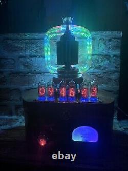 Nixie Clock IN-14 Retro Steampunk. Large 4-1000A Tube With 16 RGB's