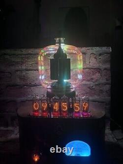 Nixie Clock IN-14 Retro Steampunk. Large 4-1000A Tube With 16 RGB's