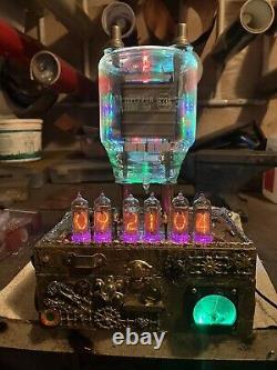 Nixie Clock IN-14 Retro Steampunk. RCA 833A Power Triode, 18 RGB's Lit Ammeter