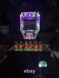 Nixie Clock IN-14 Retro Steampunk. RCA 833A Power Triode, 18 RGB's Lit Ammeter