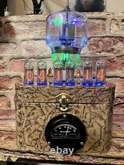 Nixie Clock IN-14 Retro Steampunk rgb lit VT/129 Radar pulse. Vintage Ammeter