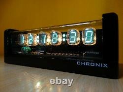 Nixie Clock with 6 IV22 tubes, remote control, black glossy case, RGB LED, alarm