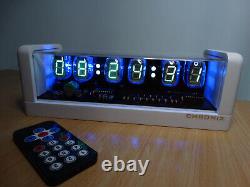 Nixie Clock with 6 IV22 tubes, remote control, white mat case, RGB LED, alarm