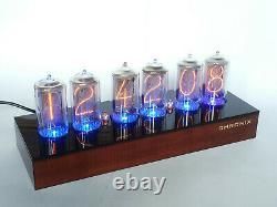 Nixie Clock with 6x Z566M tubes & mahogany stained case & blue led & alarm IN-18