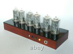 Nixie Clock with 6x Z566M tubes & mahogany stained case & blue led & alarm IN-18