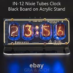 Nixie IN-12 Tubes Clock on Acrylic Stand with Sockets 12/24H 4 Tubes GOLD\BLACK