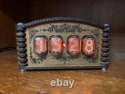 Nixie Tube Clock IN12 Retro Vintage. Oak enclosure. 24 hours format