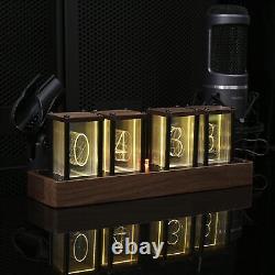 Nixie Tube Clock Walnut Digital Clock, Support Wi-Fi Time SYNC, Large, Brown