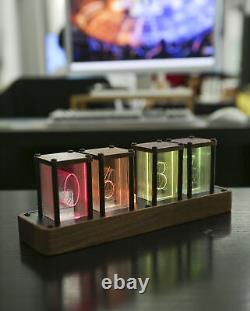 Nixie Tube Digital Clock Colorful DIY Wooden Alarm Desk Clock, Office Home Clock