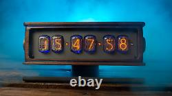 Nixie Tubes Clock 6IN-12 from solid walnut on aluminum stand with illumination