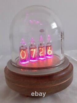 Nixie clock IN14 tubes Glass Dome wooden case Monjibox Series