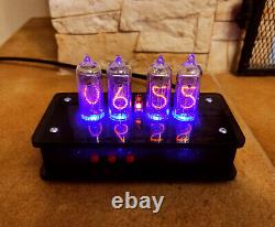 Nixie clock with IN-14 tubes & neon dot black translucid case & blue backlight