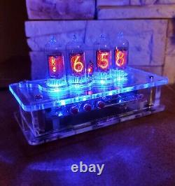 Nixie clock with Z573 tubes & neon dot / transparent case & blue backlight