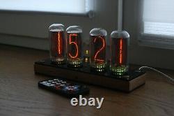 Nixie tube clock include 4x IN-18 tubes and wooden oak case retro vintage