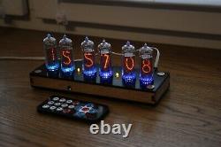 Nixie tube clock include IN-14 tubes and plywood black case retro vintage