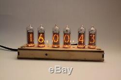 Nixie tube clock include IN-14 tubes and plywood case retro vintage