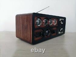 Nixie tube clock radio in wooden case with dekatron, Bluetooth, AUX, FM