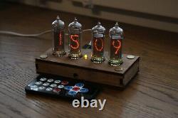 Nixie tube clock with 4x IN-14 tubes plywood case Remote Temperature