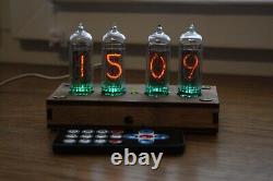 Nixie tube clock with 4x IN-14 tubes plywood case Remote Temperature